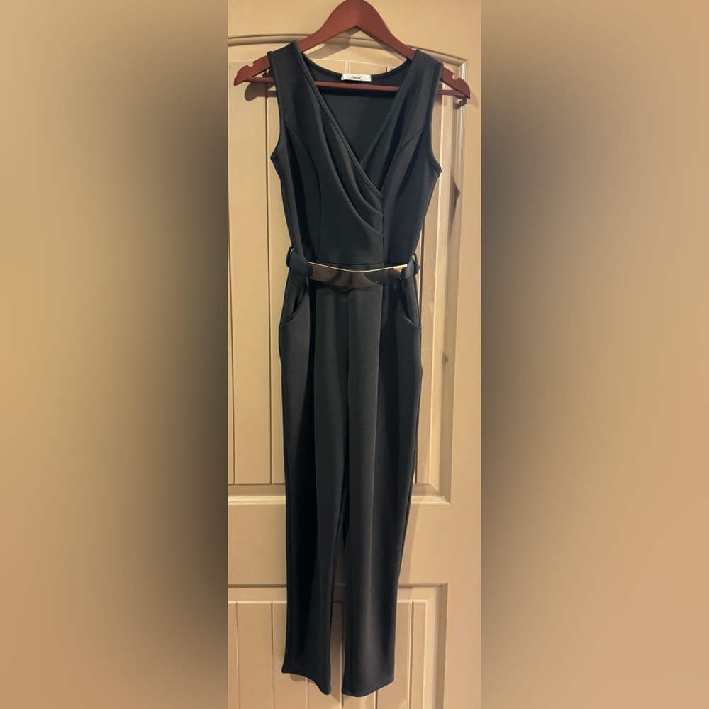Papaya Black Jumpsuit with Gold Belt